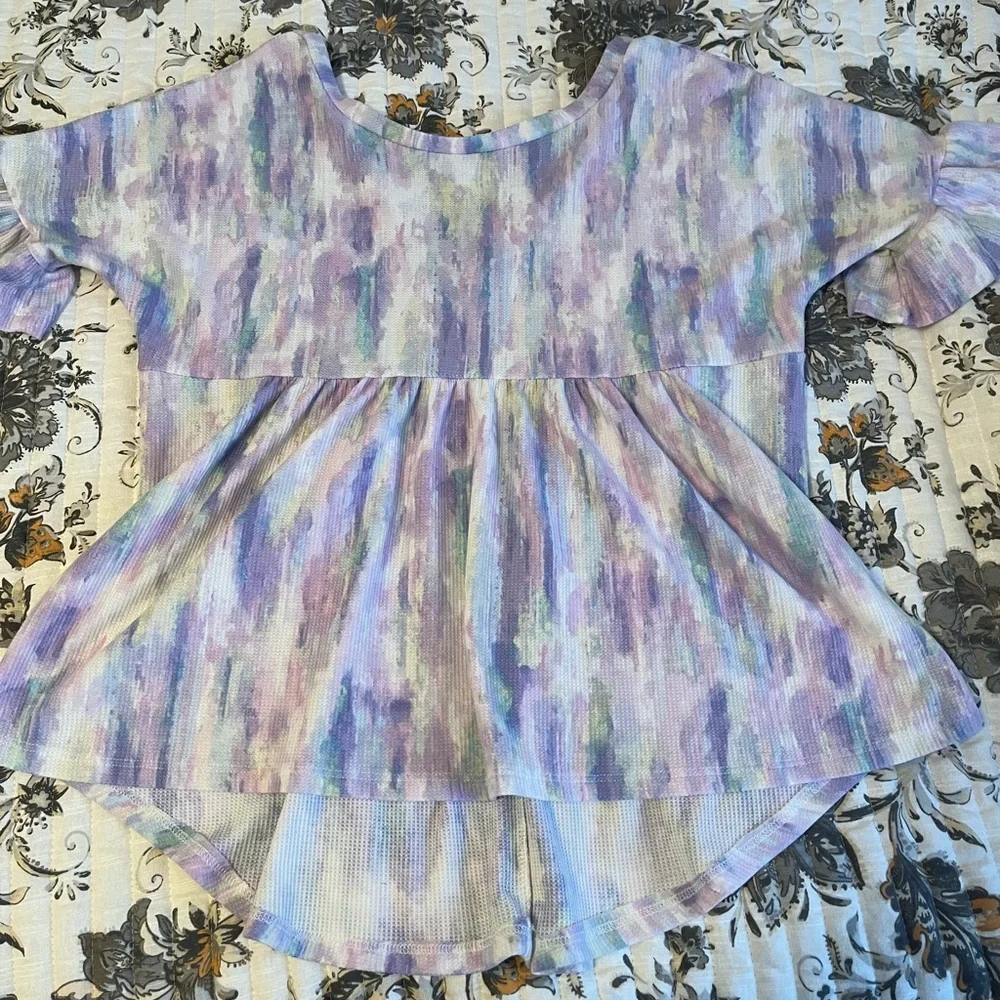 Watercolor Peplum V Neck Blouse